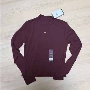 Nike Burgundy Mock Neck Long Sleeve Top with White Swoosh